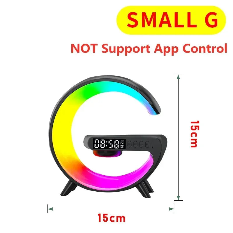 LED Smart Wake Up Light RGB Night Light with Bluetooth Speaker 15W Fast Wireless Charger Desk Lamp for Bedroom Bedside Game Room
