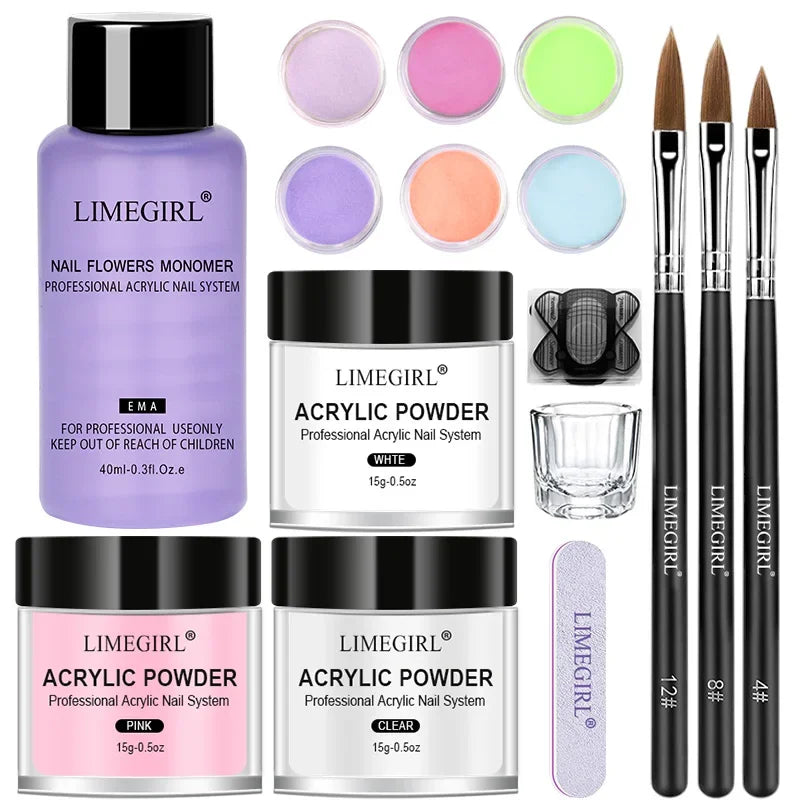 Acrylic Nail Art Kit Nail Art Acrylic Powder and Liquid Mono Kit for Nail Extension Acrylic Dip Powder 3D Flower Sculpting Tool