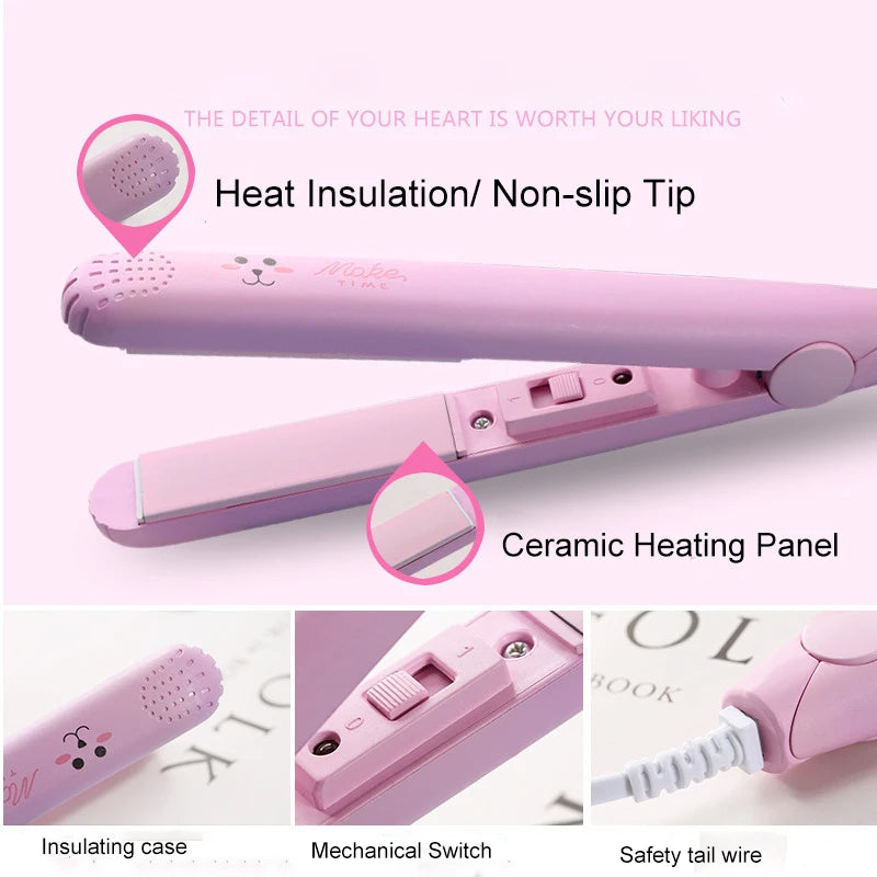 New Mini Hair Straightener Flat Iron Ceramic Curling Iron Short Hair Portable Dual-Use Curler Hair Styling Care For Traveling
