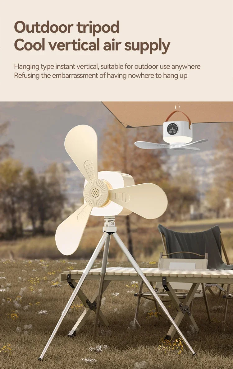 7200mAh Ceiling Fans Portable Camping Fan Tent Air Circulator Cooler Outdoor Rechargeable Electric Fan LED Light Remote Control