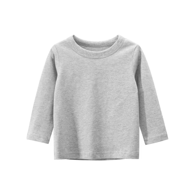 Autumn Spring Cotton Children T-shirt  Boys Girls Tees Long Sleeve White Shirt Kids Tops Baby Clothes Solid Black Blue Yellow