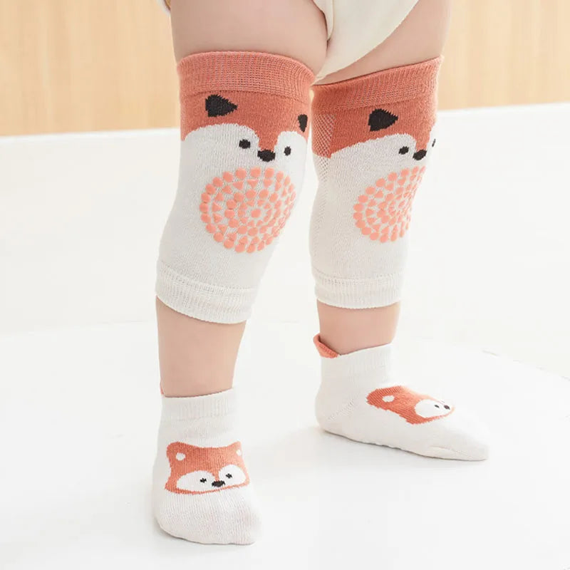 1 Set Socks and Kneepads Baby Non-Slip Socks Cute Cartoon Pattern Children Boys Girls Kids Toddler Floor Socks Kneepads