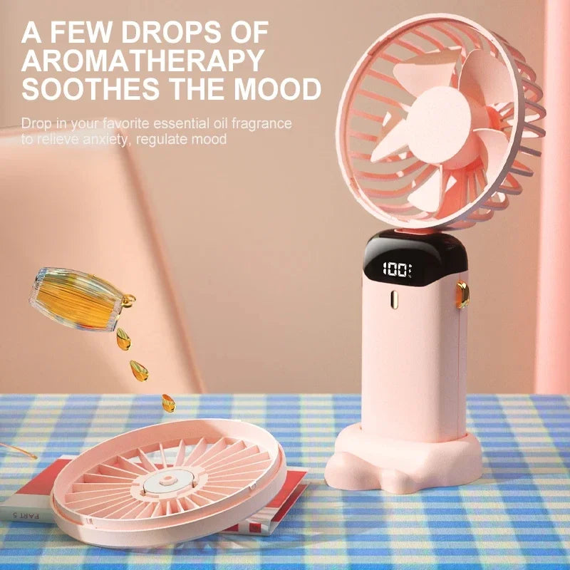 Folding Fan Mini Portable Hand-Held Fan Rechargeable Multifunctional Fan With Display Screen Neck Hanging Fans
