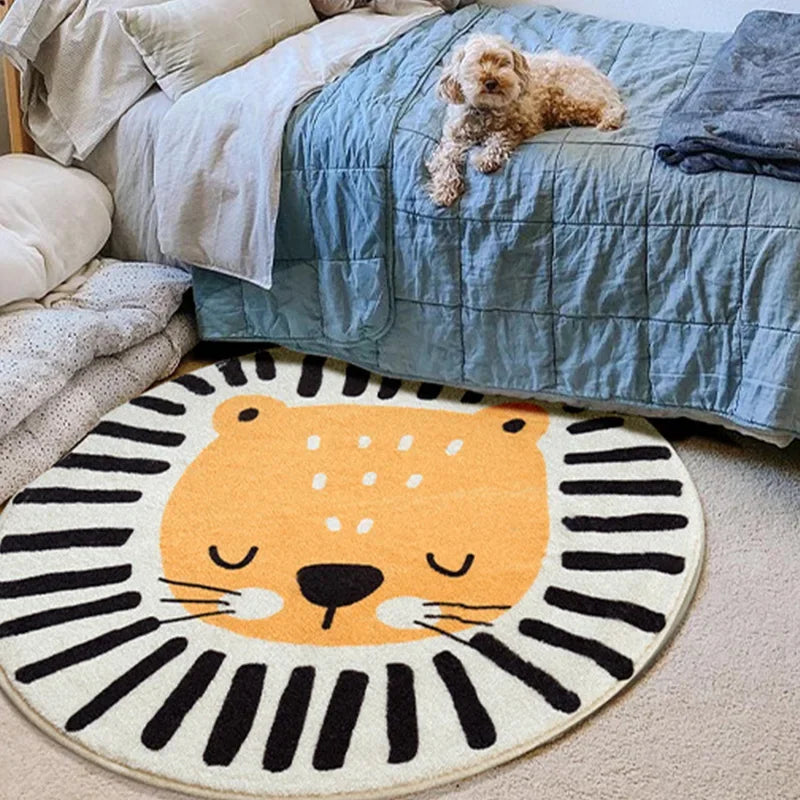Rainbow cartoon Round Carpet Bedroom Animal Non-slip bedside area carpet Soft plush children's play mat Comfortable home decor