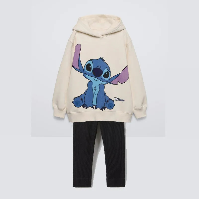 Stitch Girl Clothing Hooded Tops + Leggings Toddler Girl 2pcs Pants Set Cartoon Sweatshirt Outwear Kids Children Clothes