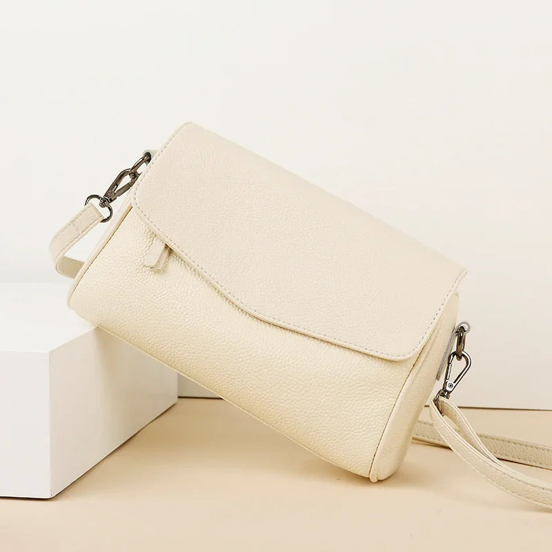 Luxury Solid Color Genuine Leather Ladies Messenger Bag 100% Soft Cowhide Shoulder Crossbody Bags For Women 2026 Female Handbags