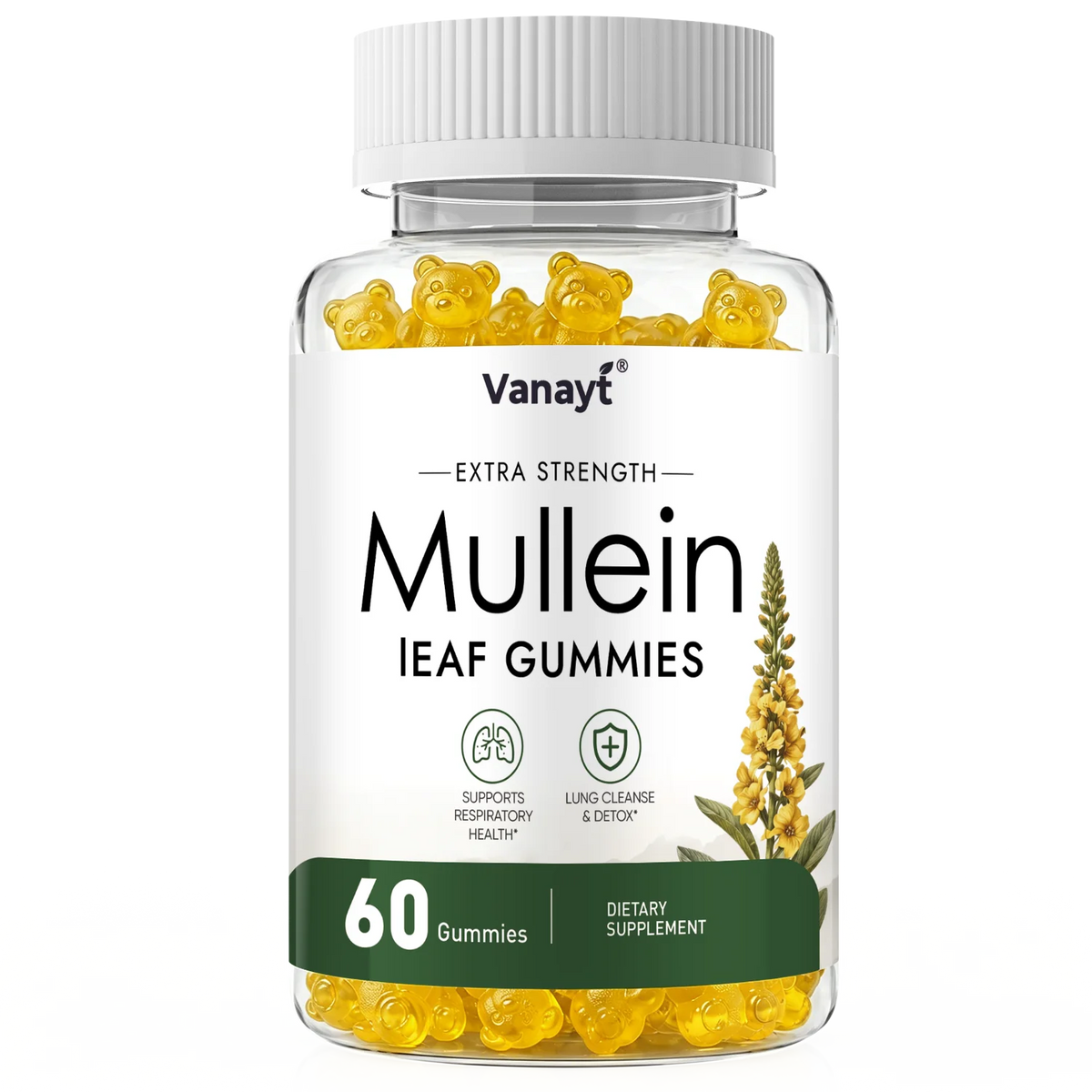 Vanayt 2000 mg Mullein Leaf Gummies - Supports Clear Lungs & Respiratory Health, Natural Detoxification, Enhanced Immune Function
