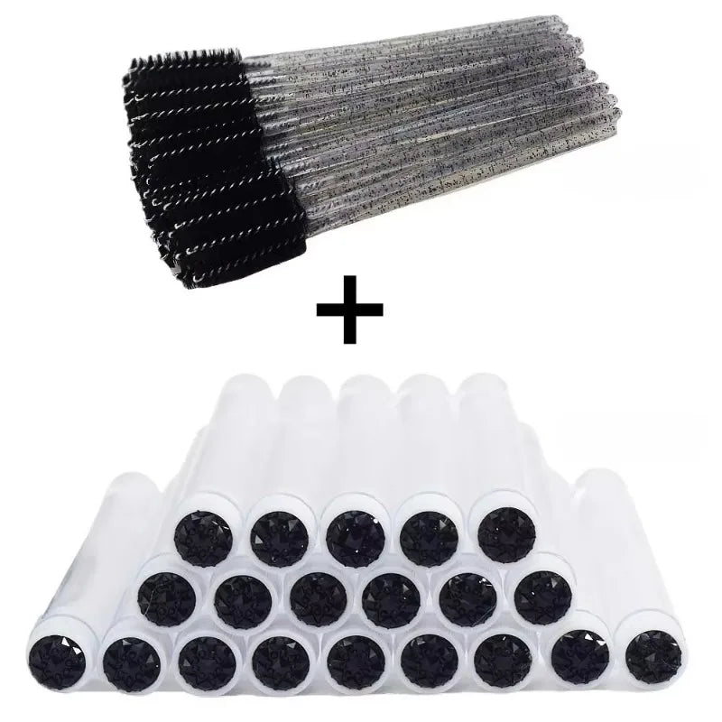 50Pcs Eyelash Brush Tubes with Crystal Mascara Wands & Eyebrow Comb Spoolies - Makeup Tools for Lash/Brow Applicators