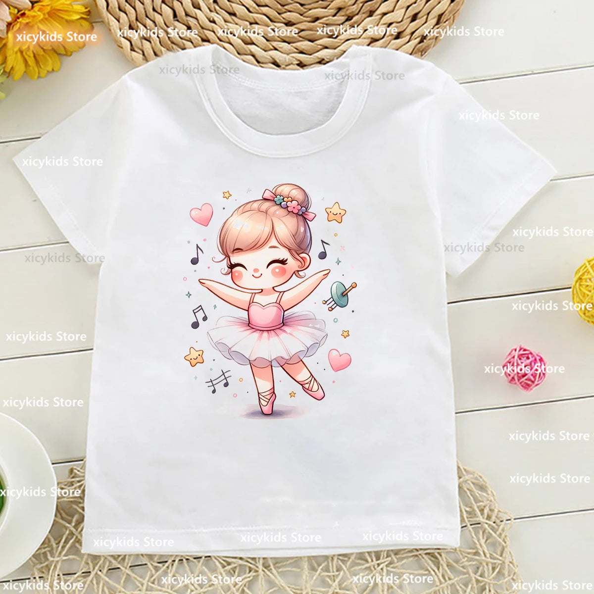 Cute Ballerina Tshirt For Girls Funny Butterfly Girl Music Ballet Dance Girl Printed Kids Tshirt Customized Dance Team Clothes