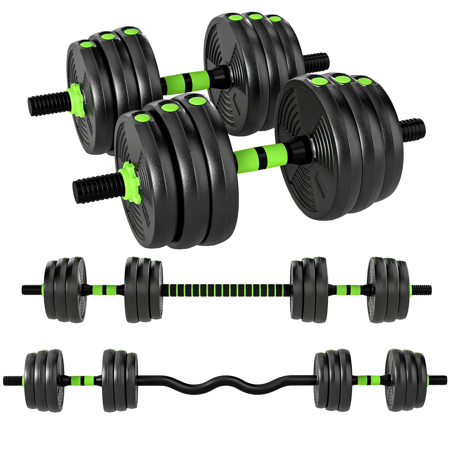 Sportnow 3 in 1 Adjustable Dumbbell Set 20kg, Weight Set with Connecting Bar and Non-Slip Handle, Weights and Dumbbells