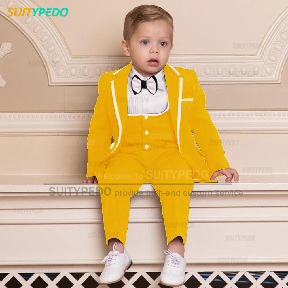 Classic Black Boys Suit For Wedding Children Gold Party Blazers Vest Pants Sets 3PCS Outfit Kids Costume Gentlemen Prom Tuxedos