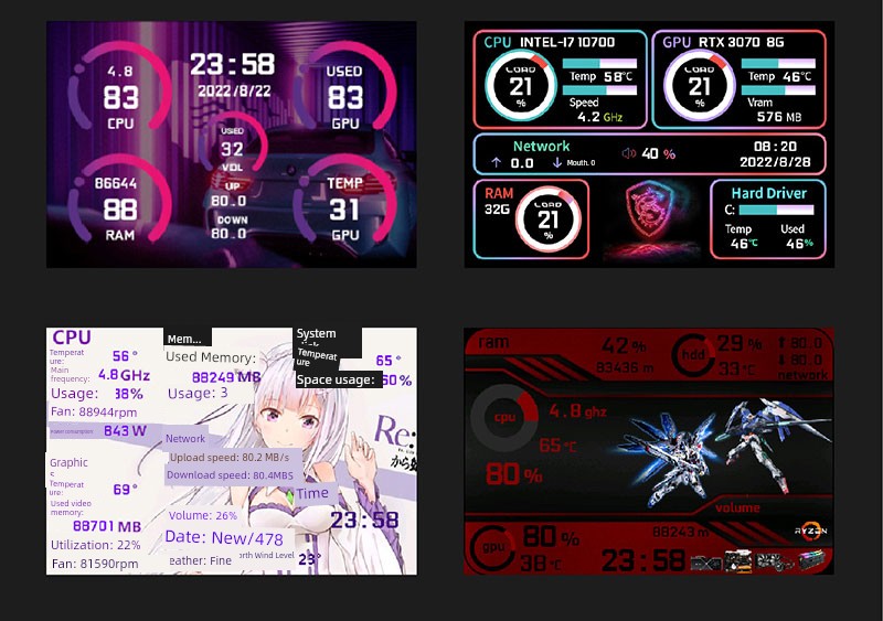 3.5-Inch Computer Status Monitoring Sub-Screen IPs Full View 60fps 480 * 320usb-C Chassis Aida64 Free