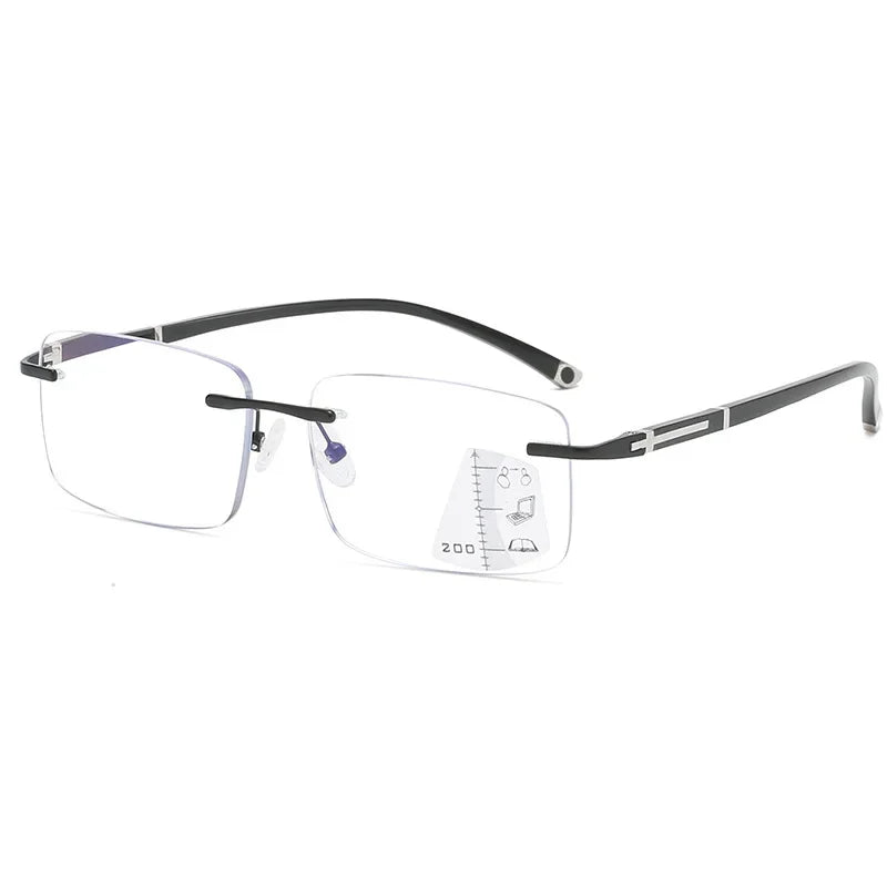 Rimless Photochromism Progressive Multifocal Reading Glasses Men Business Presbyopic Glasses Blue Light Computer Grade Glasses