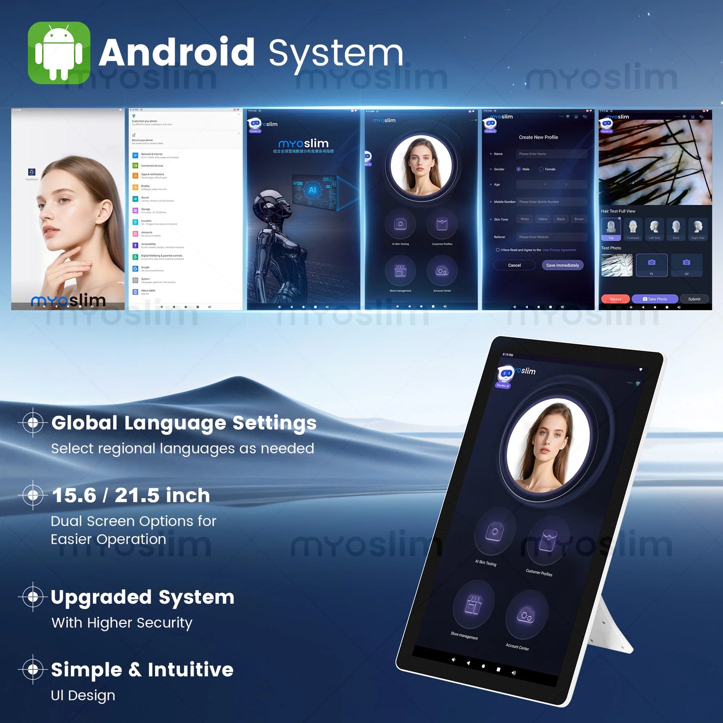 36M HD AI Skin Analyzer Q1pro Face Hair Scalp Detection Machine 8 Spectral Imaging Android 15.6 21.5 inch Custom Report