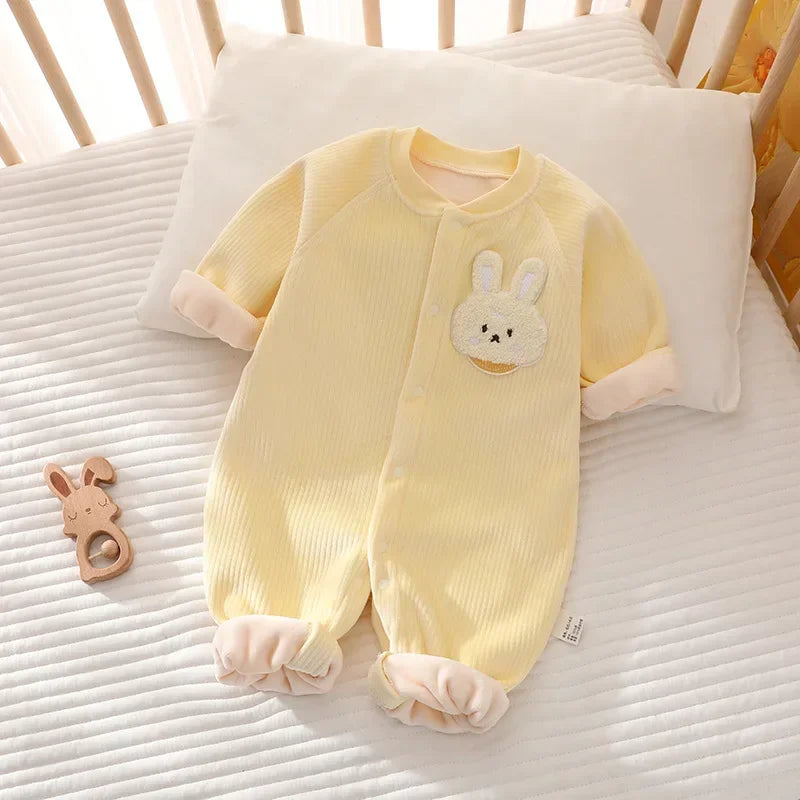 Autumn Baby Jumpsuit Long Sleeves Long Pants Warm Autumn Winter Double-faced Fleece Cartoon Design for Boys Girls Bodysuit