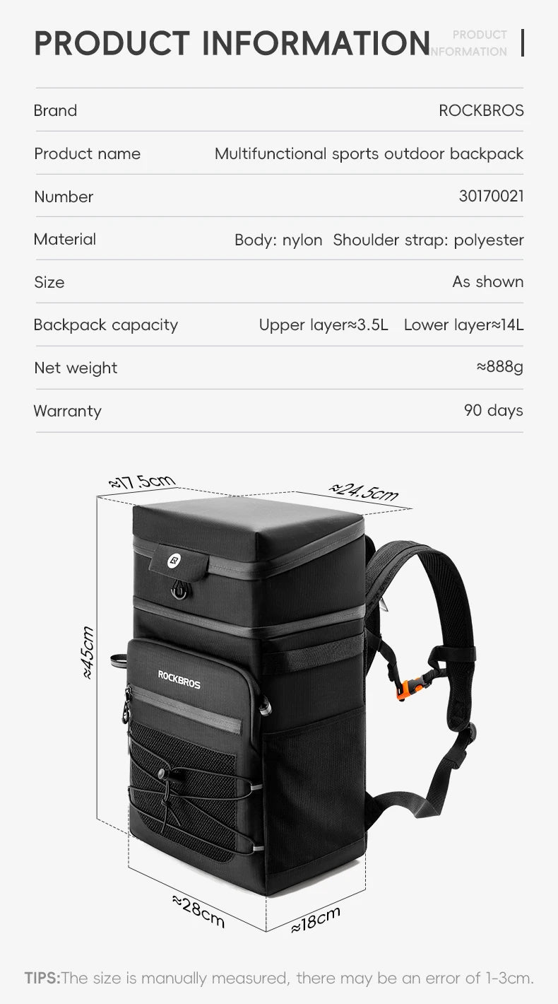 ROCKBROS Backpack Bag Men's Women's Mutilfunction Sports Outdoor Backpacks Camping Fishing Hiking Storage Bag Camping Equipment