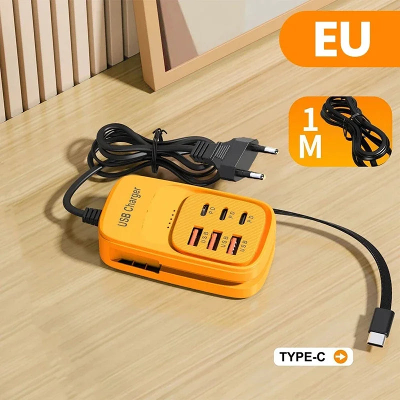 New USB Charger 6-in-1 Power Strip Desktop Charging Station With Fast Charging Cord EU US Plug USB/C HUB Adapter Socket 3PD 3USB