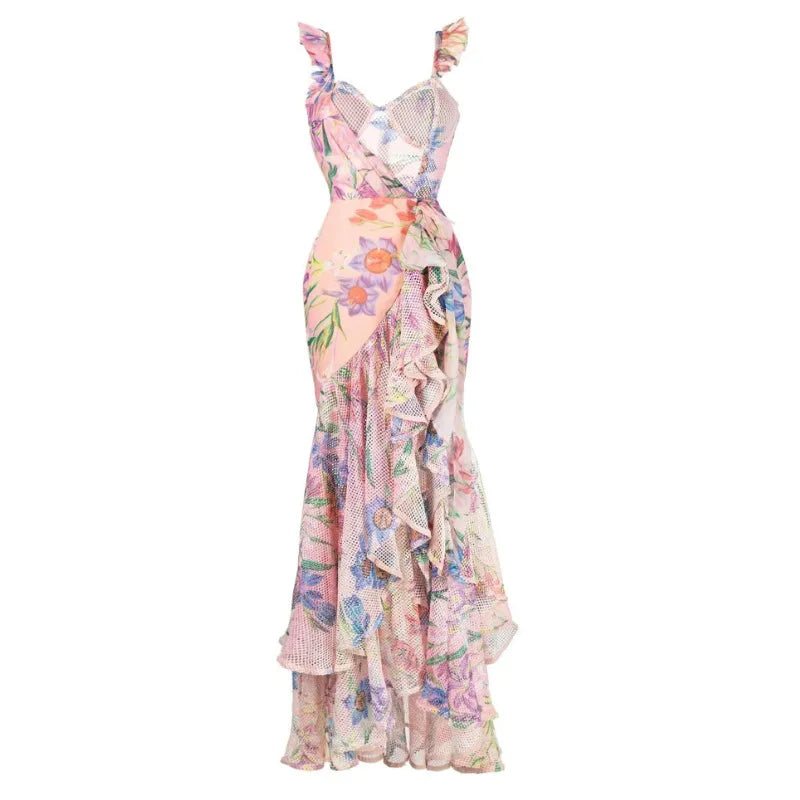 Women Swimwear Summer Floral Printed V-neck Swimsuit One-piece Bodysuit Bikini Set Beach Style Wear Maxi Dress Skirt Vacation