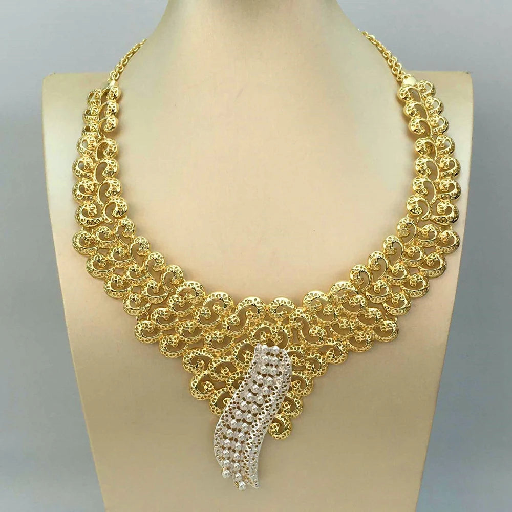 Nigeria Original 18K Gold Plated Jewelry Set Women Big Bold Necklace Earrings Bracelet Ring Wedding Party Accessor FHK17296