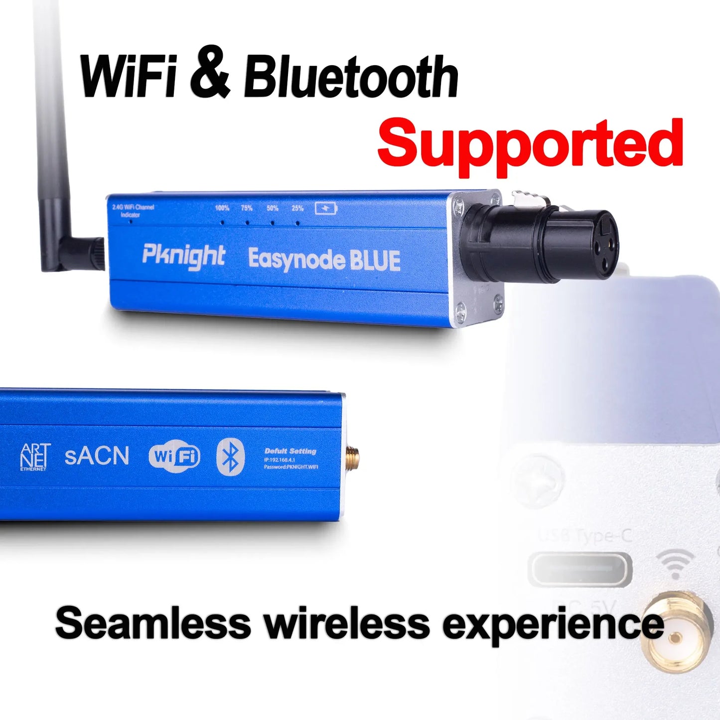 Pknight Upgraded 2.4G Wireless DMX Controller Easynode BLUE with Dual WiFi & Bluetooth Artnet & sACN Transceiver Interface