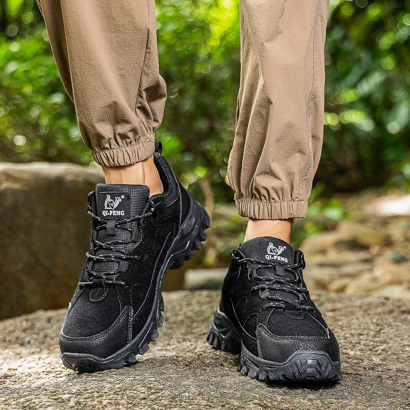 Men's Outdoor Lace-Up Leather Comfortable Versatile Lightweight Hiking Shoes Casual Sports Footwear