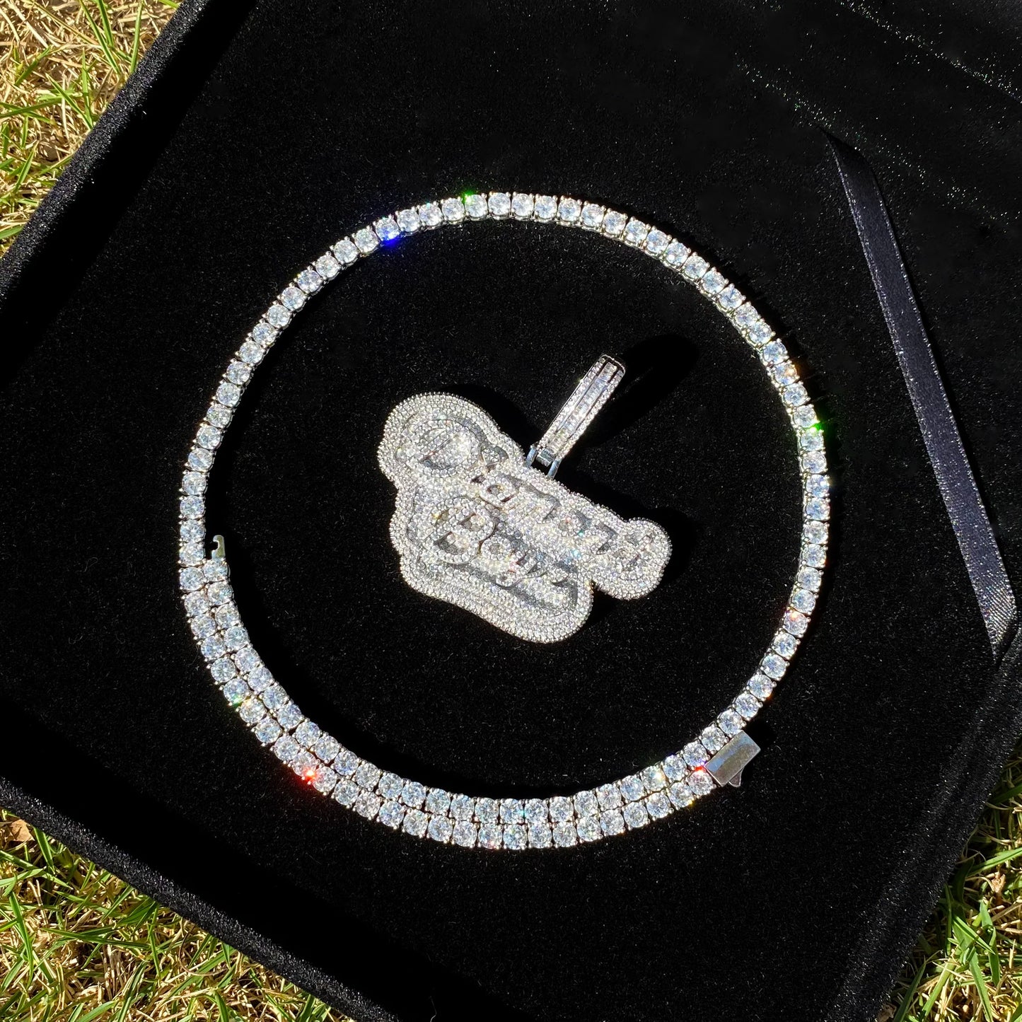 Aokaishen Iced Out Diamond Boyz Necklace Pendant for Men Real Gold Plated Cubic Zirconia Hip Hop Jewelry