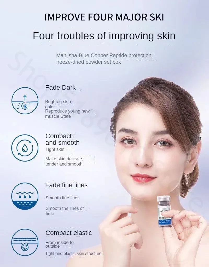 Blue Copper Peptide Repair Lyophilized Powder Box Freeze-dried Firming Essence Anti Aging Shrinks Pores Face Serum Skin Care Set