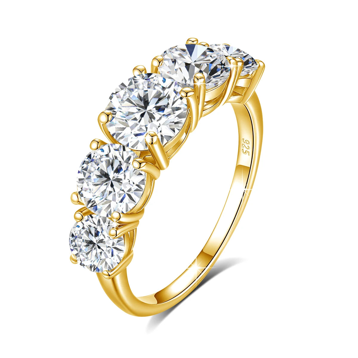 18k Plated 3.8CTW Genuine Moissanite Rings for Women 5 Stones Sparkling Bridal Wedding Jewelry 925 Sterling Silver Ring