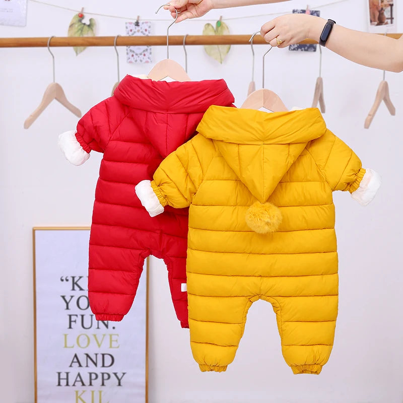 OLEKID 2025 Newborn Baby Jumpsuit Hooded Plus Velvet Warm Baby Boys Snowsuit Toddler Snow Suit Baby Girl Cotton Overalls Rompers