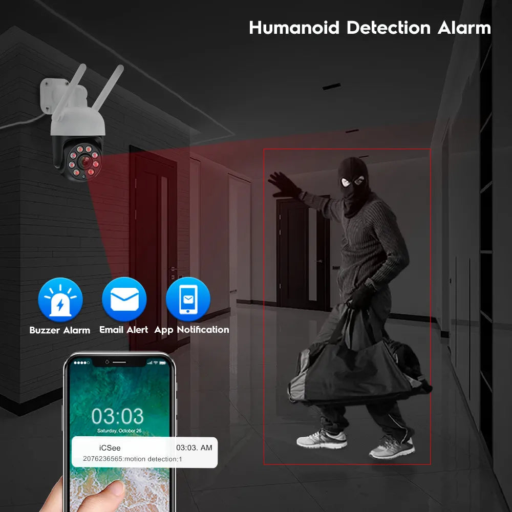 MISEC HD 4MP PTZ Wifi Wireless IP Camera Outdoor Human Detect  Two Way Communication Security Surveillance  Color Night Vision