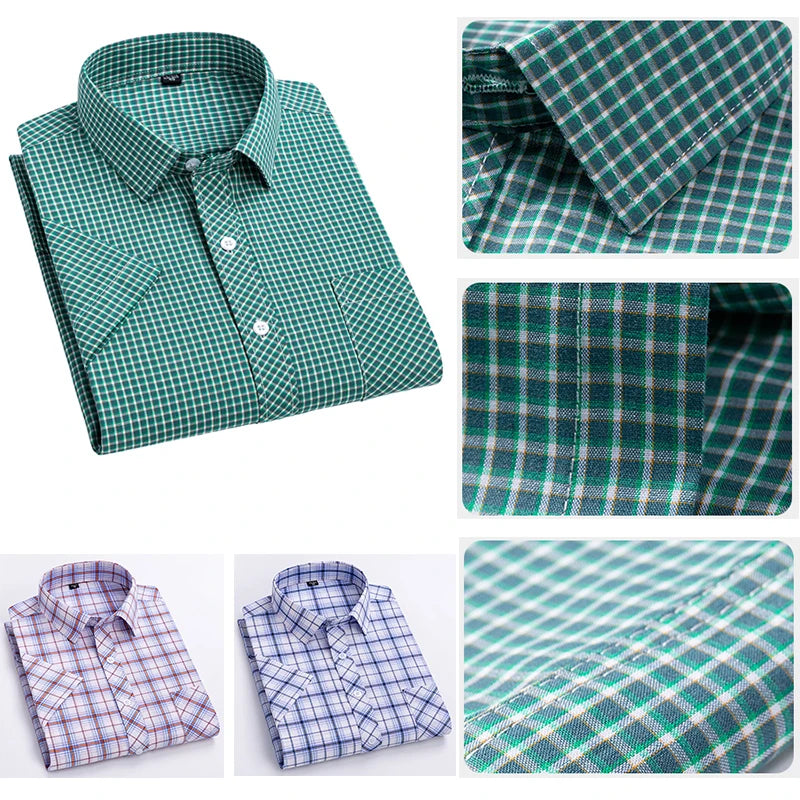 Short Sleeve Shirts For Man Summer England Preppy Classic Checked Clothing New Fashion Plaid Cotton Businessman Casual Shirts
