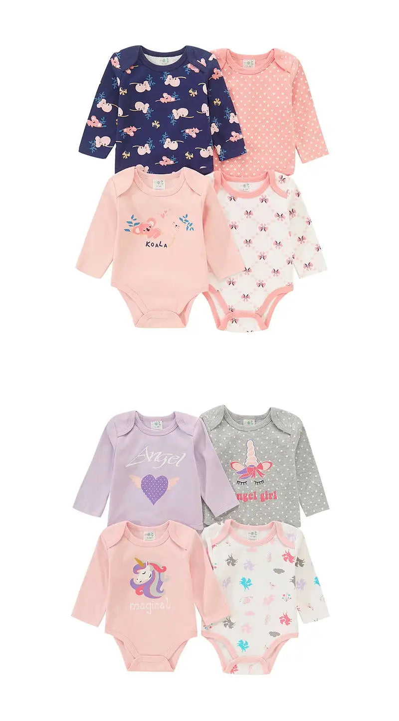 4 Pieces Baby Clothing Infant Bodysuit Long Sleeve High Quality Newborn Clothes Sets Pure Cotton Cartoon Kids Clothing for 0-12M