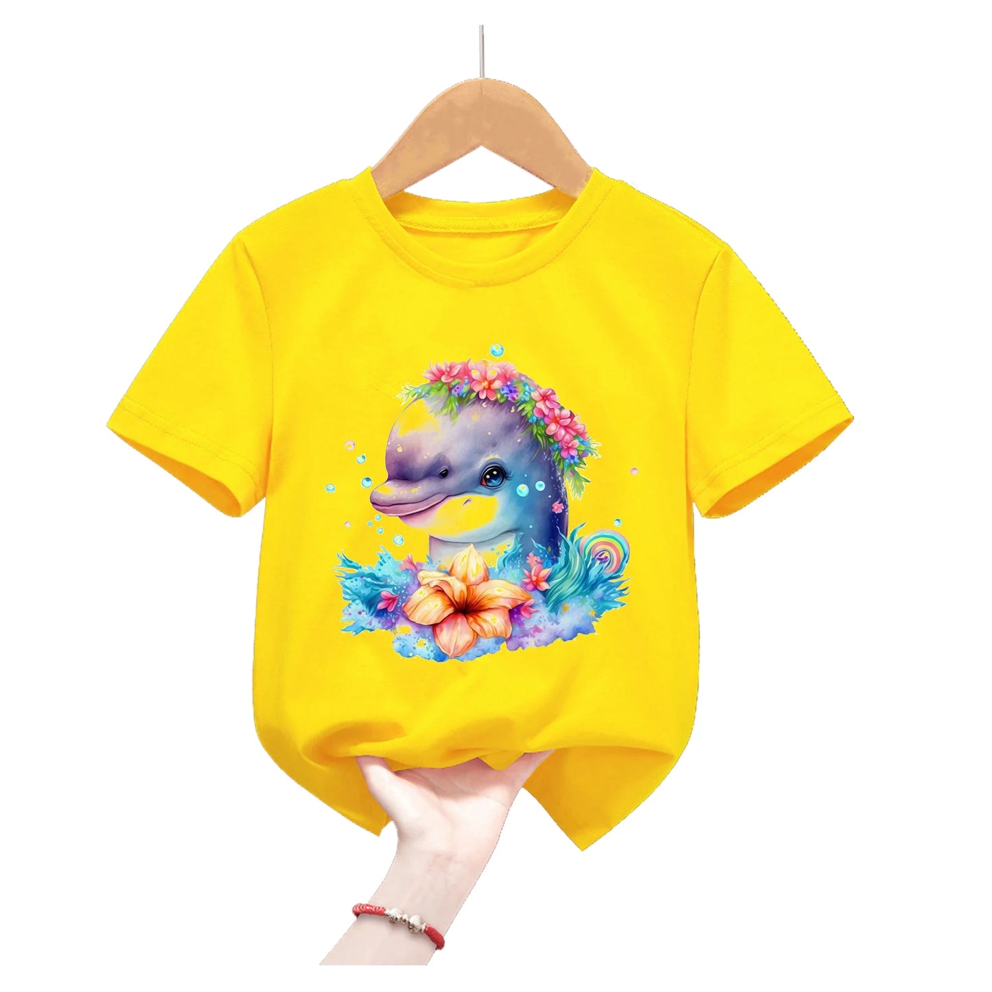 Lion King Animal Print Yellow T Shirt For Girls/Boys Summer Short Sleeve Tshirt Koala/Duck/Bee/Bunny/Dolphin Kids Clothes