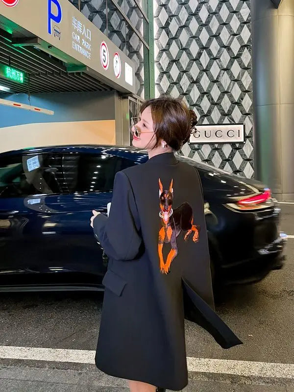 Black Embroidered Blazer Women's Spring Autumn New Korean Version Loose Niche Design Casual Temperament Suit Comfortable 2025