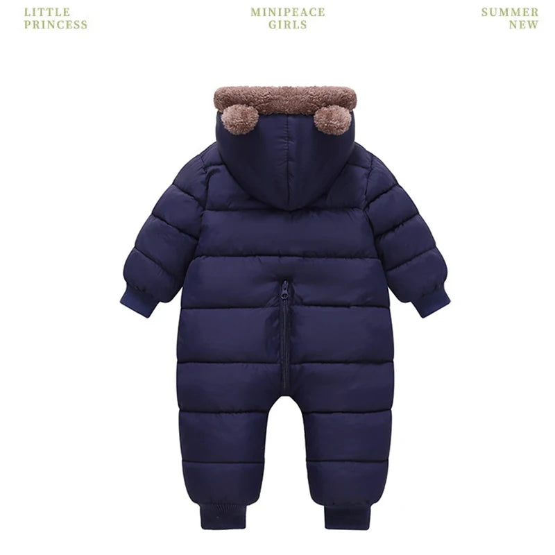 Autumn Winter Newborn Boys Girls Rompers Fleece-lined Zipper Keep Warm Hooded Bodysuits For Baby Kids Children Birthday Present