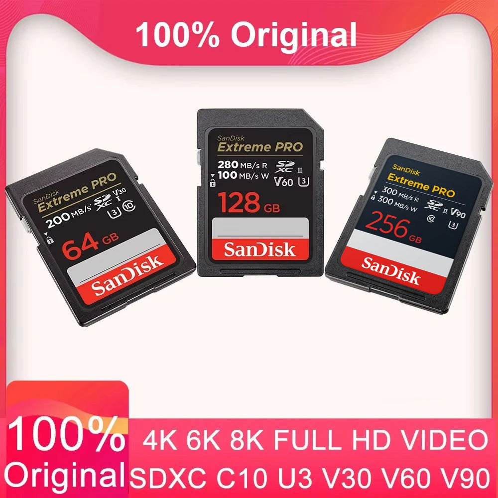 Original Extreme PRO U3 4K 6K 8K C10 V30 V60 V90 SDHC Memory Card SD UHD Video SDXC sd Card UHS-I UHS-II for SLR 3D Canon Camera