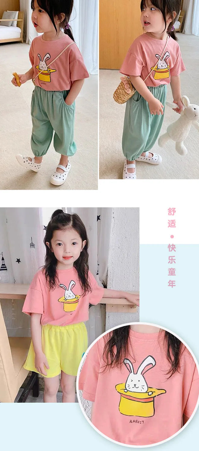 Baby Girls Boys Short Sleeved T-shirt Kids Cotton Top Tees Toddler Cartoon Print Shirts Summer Children's Clothing Korean Style