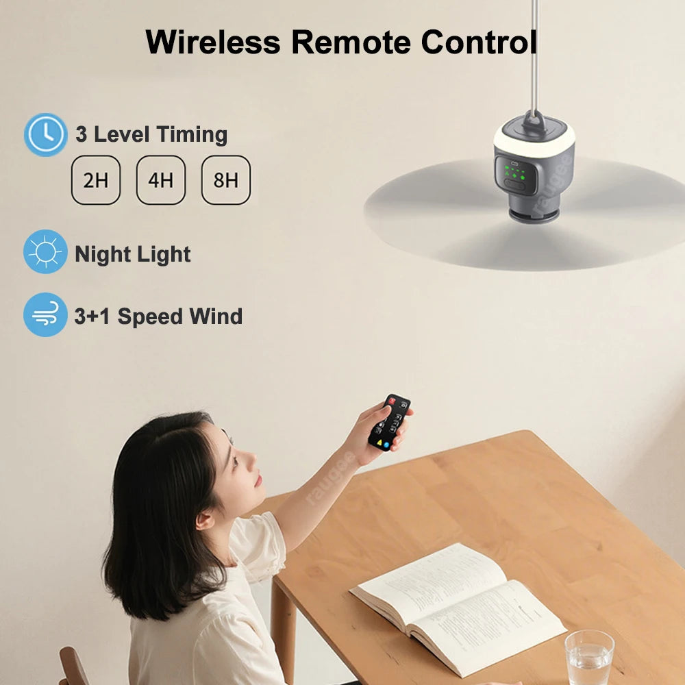 Ceiling Fan 12000mAh Rechargeable Portable Camping Fan Tent Ventilator Cooler Wireless Electric Fan Remote Control LED Lighting