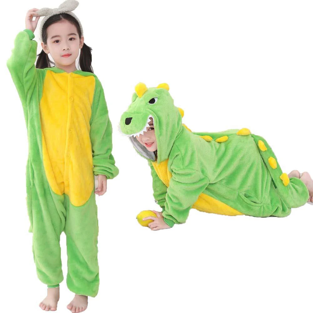 Dinosaur Cosplay Children's Costume Cute Kids Sleepwear Flannel Animal Onesies Boys Girls Pajamas Christmas Party Jumpsuit