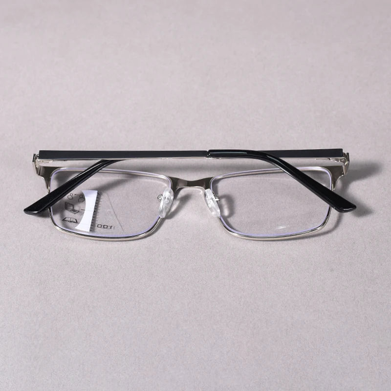 Black Double Color Frame Progressive Multifocal Reading Glasses Anti-blue Light Far Sight Glasses Men Big Full Frame Business Pr