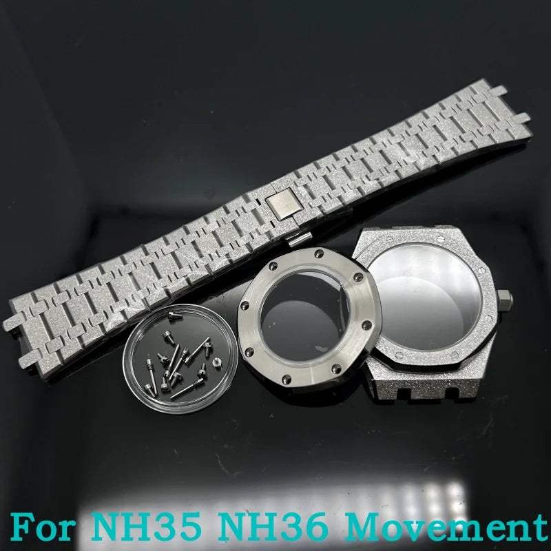 41mm Gold Black Matte Star Sand Steel Case Strap with 31.8mm Watch Dial for Oak NH35 NH36 NH70 Automatic Movement Watch Hands