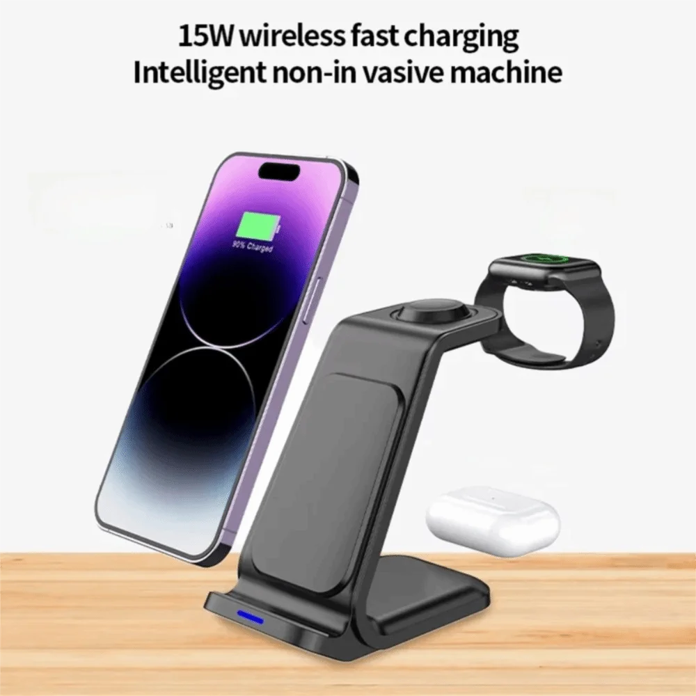 3 in 1 Charger Magnetic Wireless Charger Fast Charging Stand Function Charger Stand 15W Portable Charging Station Travel Charger