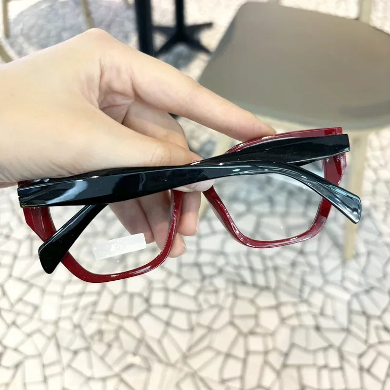 Women's Fashion Glasses Anti-Blue Light Trendy Luxury Large Frame Cat Eye Presbyopia Glasses Full Frame Premium Color Blocked