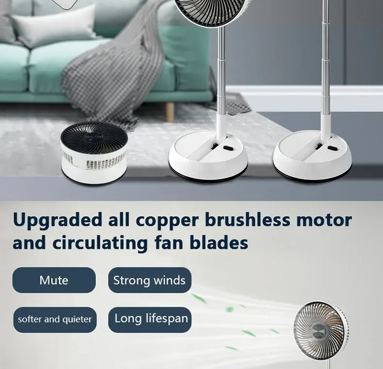 Remote control telescopic folding desktop vertical electric fan 5400mAh silent timed left and right rotation USB electric fan
