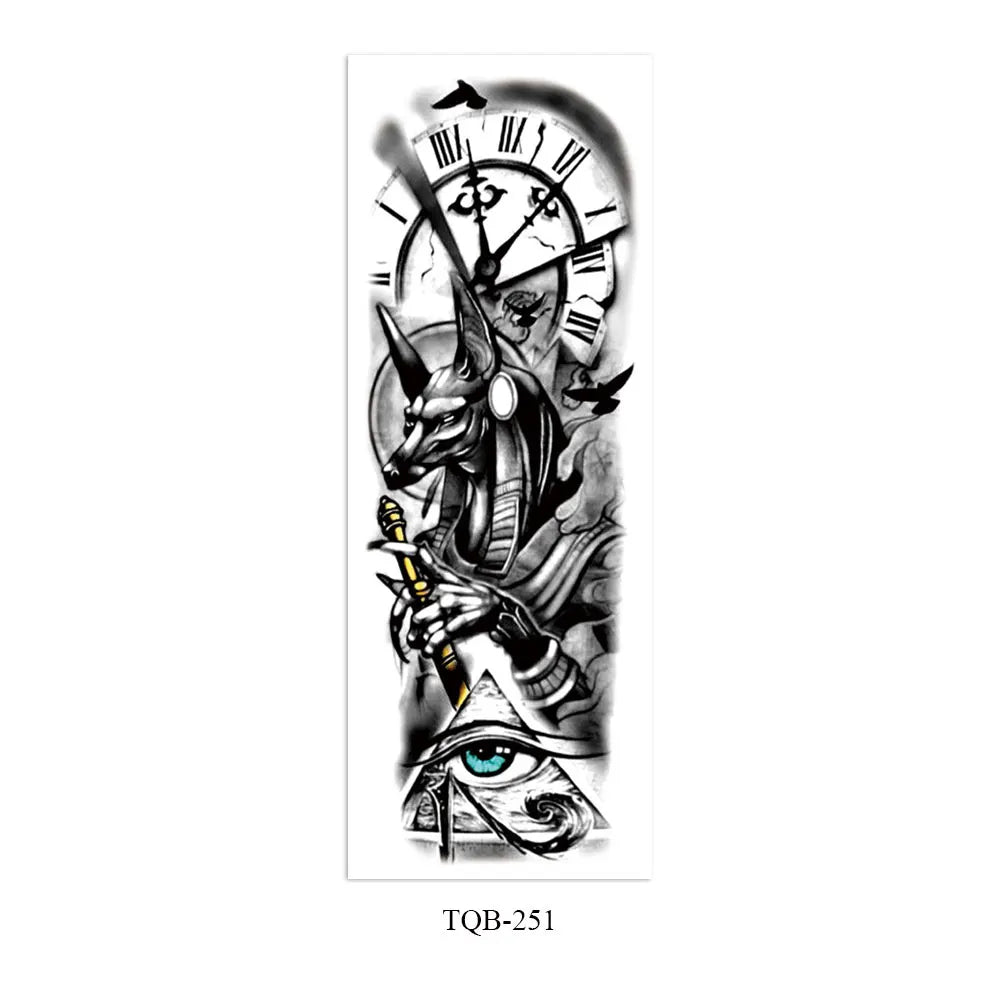 Waterproof Temporary Tattoo Stickers Clock Eye Large Arm Tattoo for Men Women Tiger Animal Fake Tatoo Sleeve