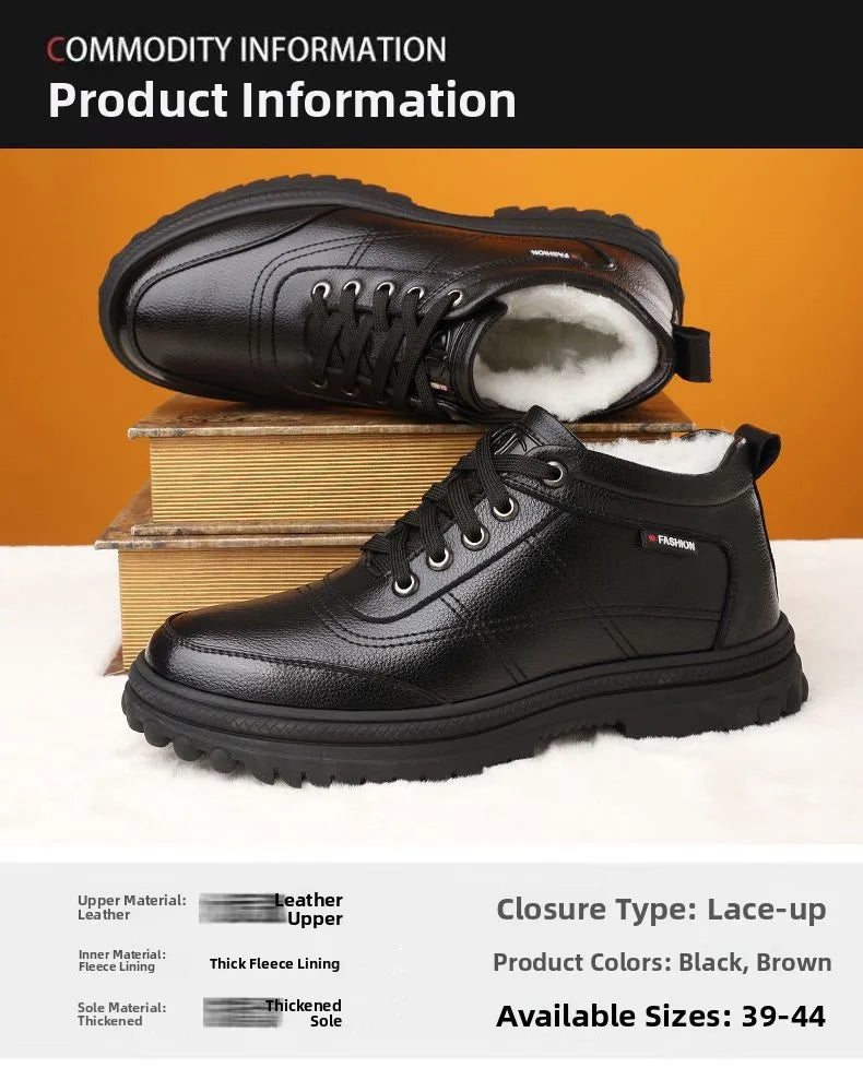 Men's Winter Thickened Warmth Casual Shoes Fleece Lined Business Style Leather Shoes Low Top Lace up Comfortable Alligator Pa...