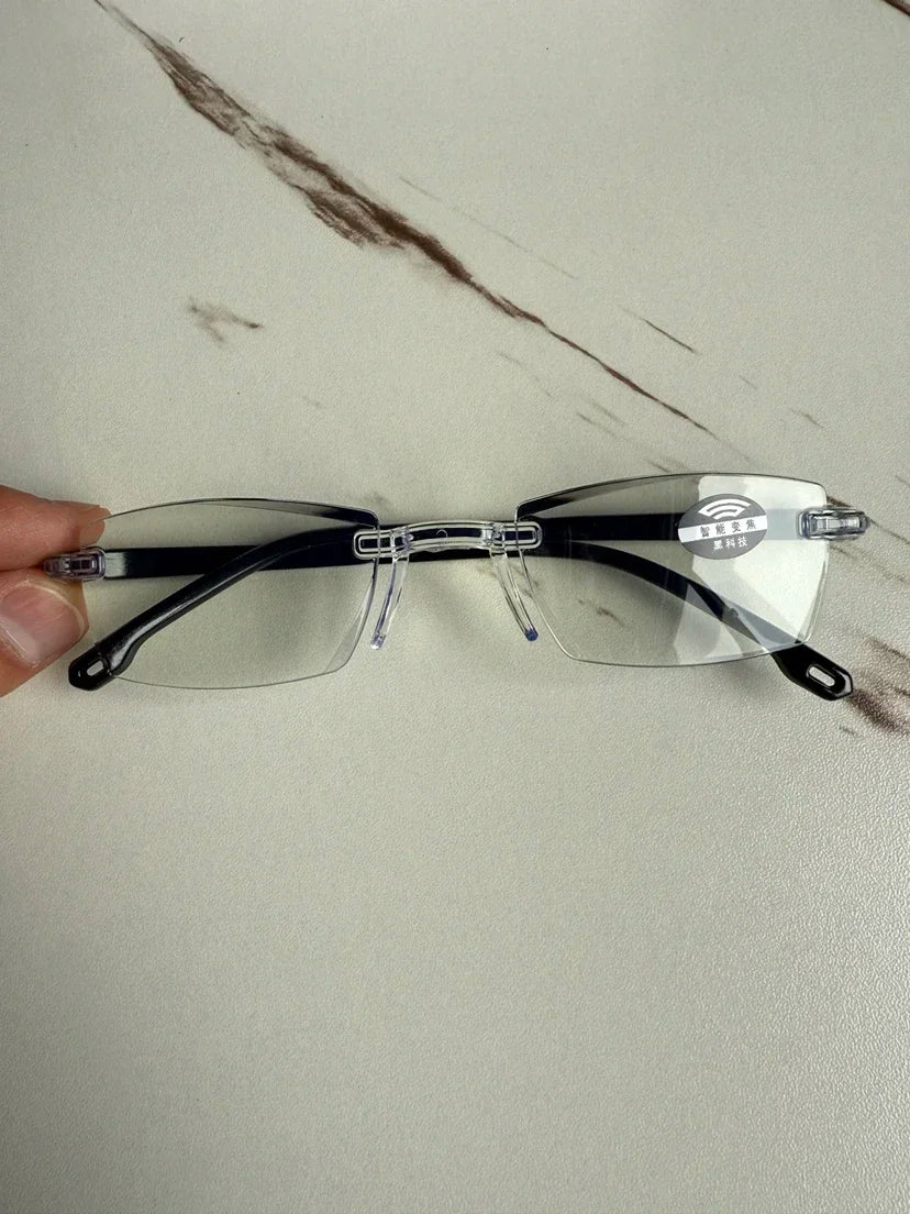 Anti Blue Light Reading Glasses HD Photochromic Lightweight Rimless Presbyopic Glasses For Men Women Seniors Business Style New