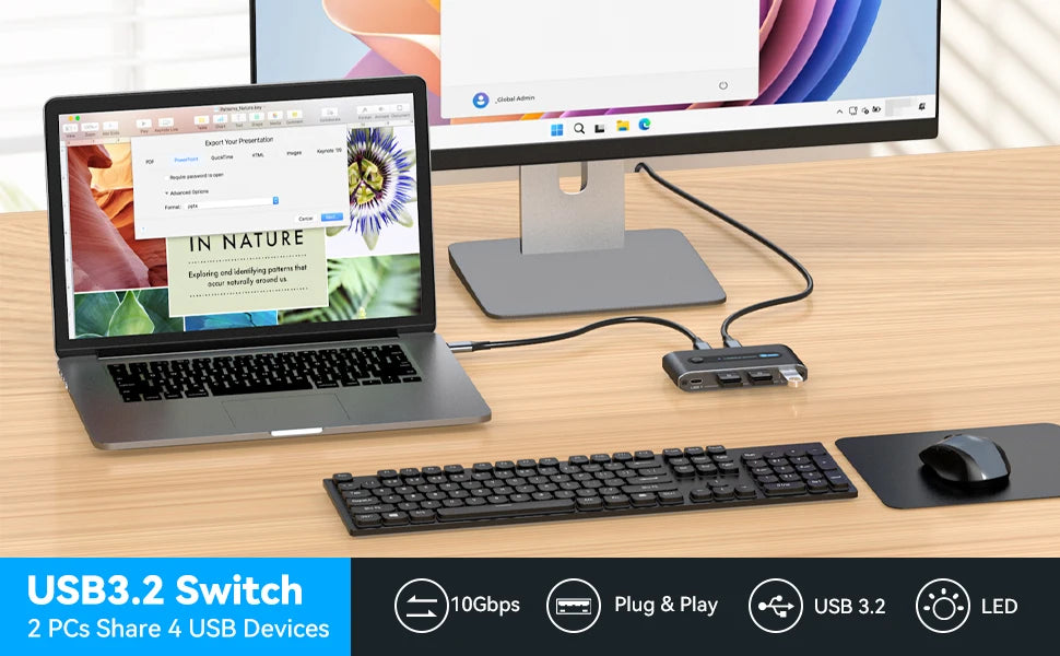 USB C Switch 2 Computers Share USB C & A Devices 10Gbps 4 Port USB 3.2 Switcher 2 PC for PC Laptop Share Keyboard Mouse