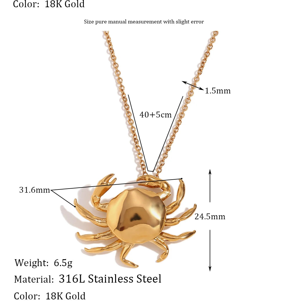 MamacitaSlay 2025 New Design Stainless Steel Crab Pendant Necklace Earrings 2PCS Holiday Party Waterproof Jewelry Set Women