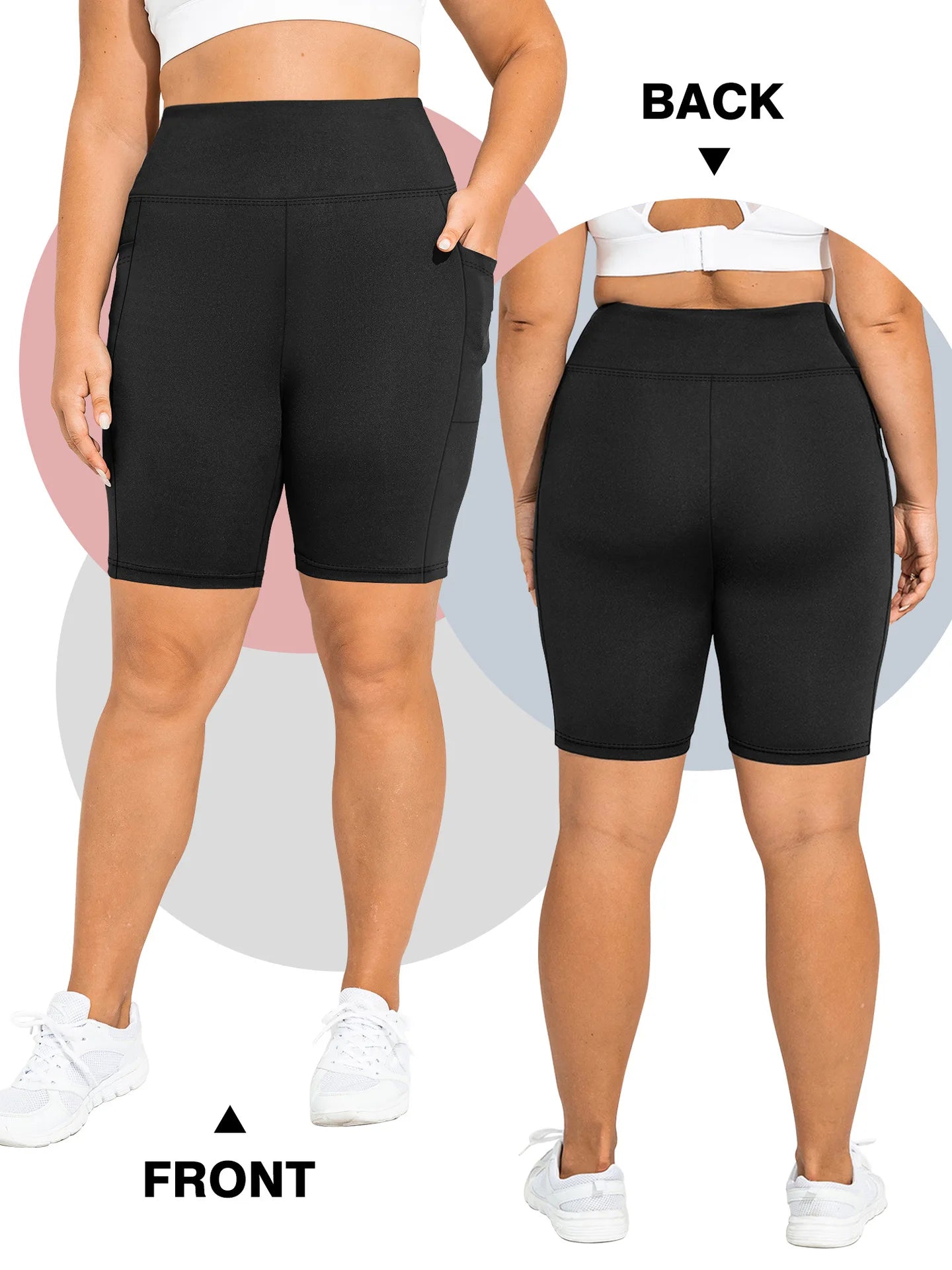 High Waist Plus Size Leggings Yoga Shorts for Women with Pockets, Non-See Through Shorts for Women
